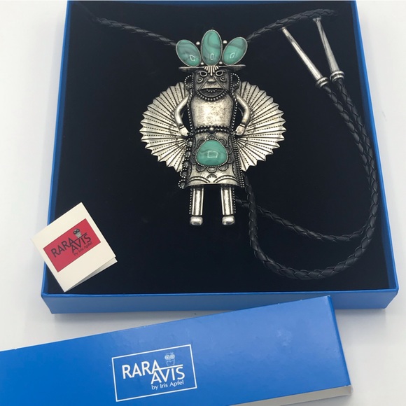 Iris Apfel Jewelry - Rara Avis Iris Apfel Kachina Eagle Dancer Bolo Tie Lariat Necklace Turquoise NIB